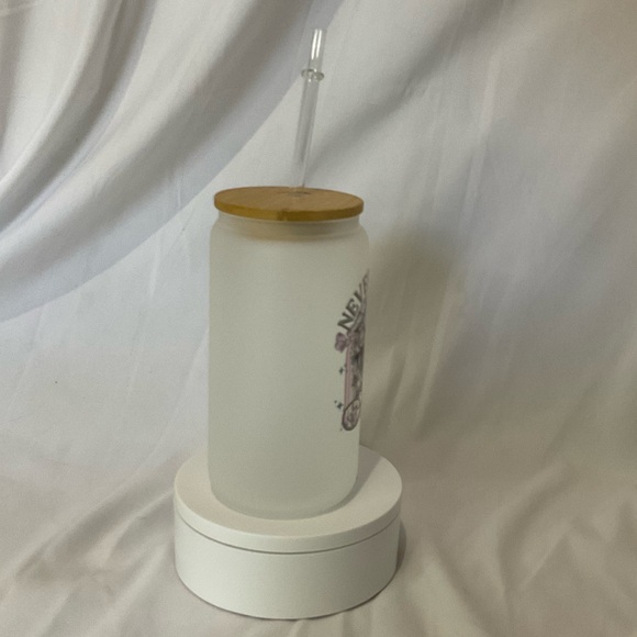 16 Ounce Handmade Frosted Glass Can Cup w/Lid & Straw, Neverending Story - Picture 3 of 4